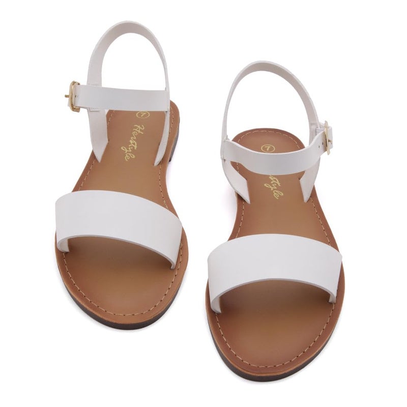 Herstyle Keetton Women's Flat Sandals Open Toe Ladies Dressy Sandals Black White Cognac Flat Sandals Ankle Strap Comfy Casual Sandal for Summer, White, Size 11.0 - Image 3